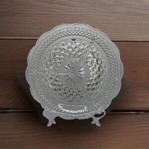 Crystal Cut Glass Heavy Serving Dish 3 Sections Scallop Edge 6.75"